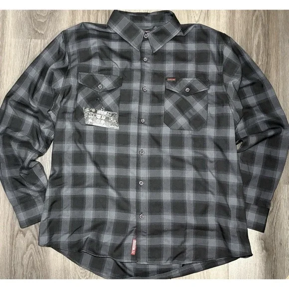 Dixxon CLEETUS McFARLAND FLANNEL Hell Yeah Brother Buttons Men's 2X NWT Black - Picture 2 of 8